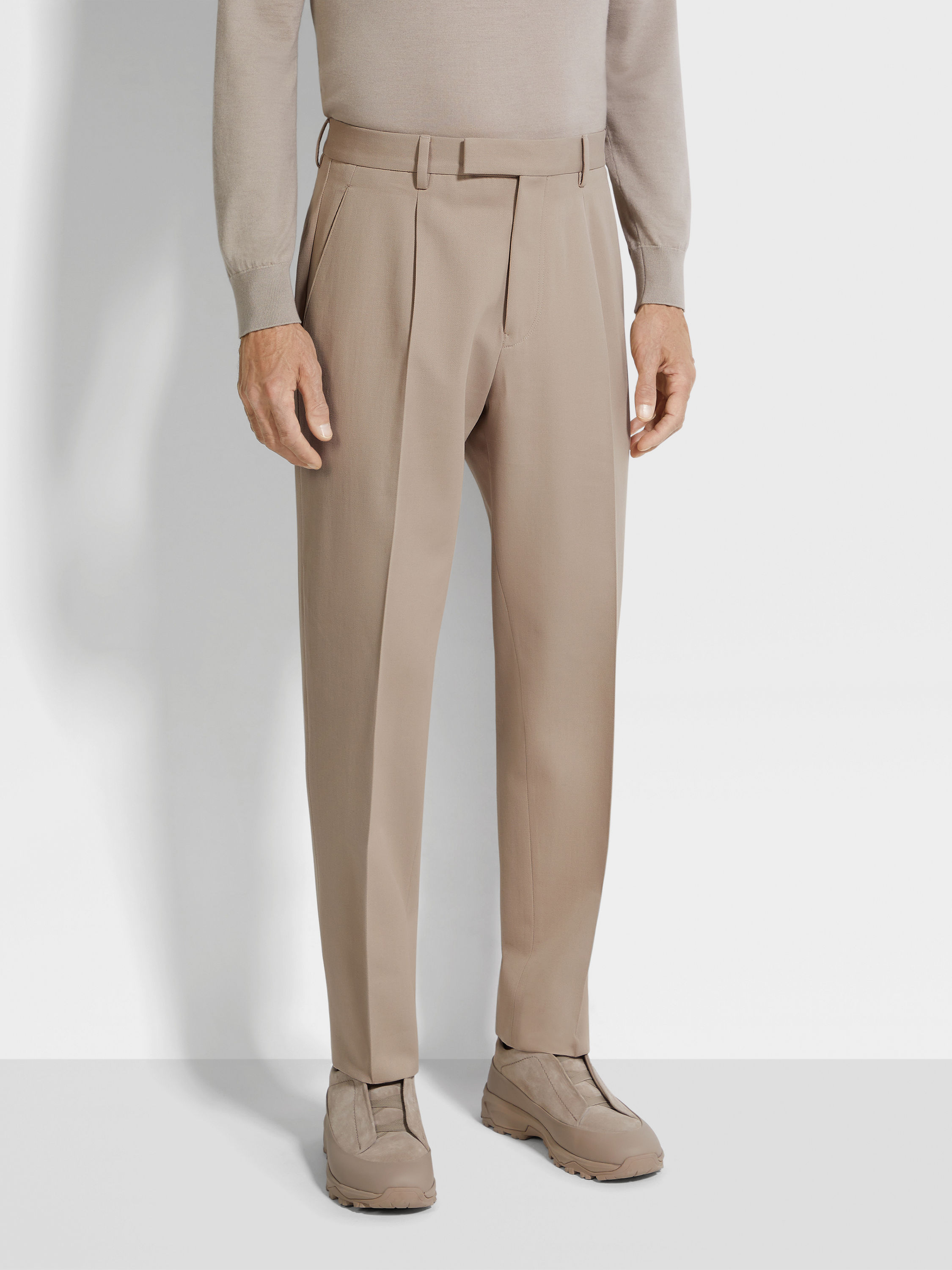 Light Taupe Cotton and Wool Pants Product detail photo #4