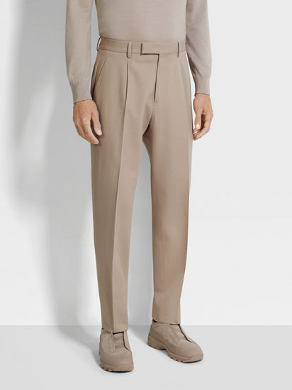Light Taupe Cotton and Wool Pants SS26 35527443 | Zegna US