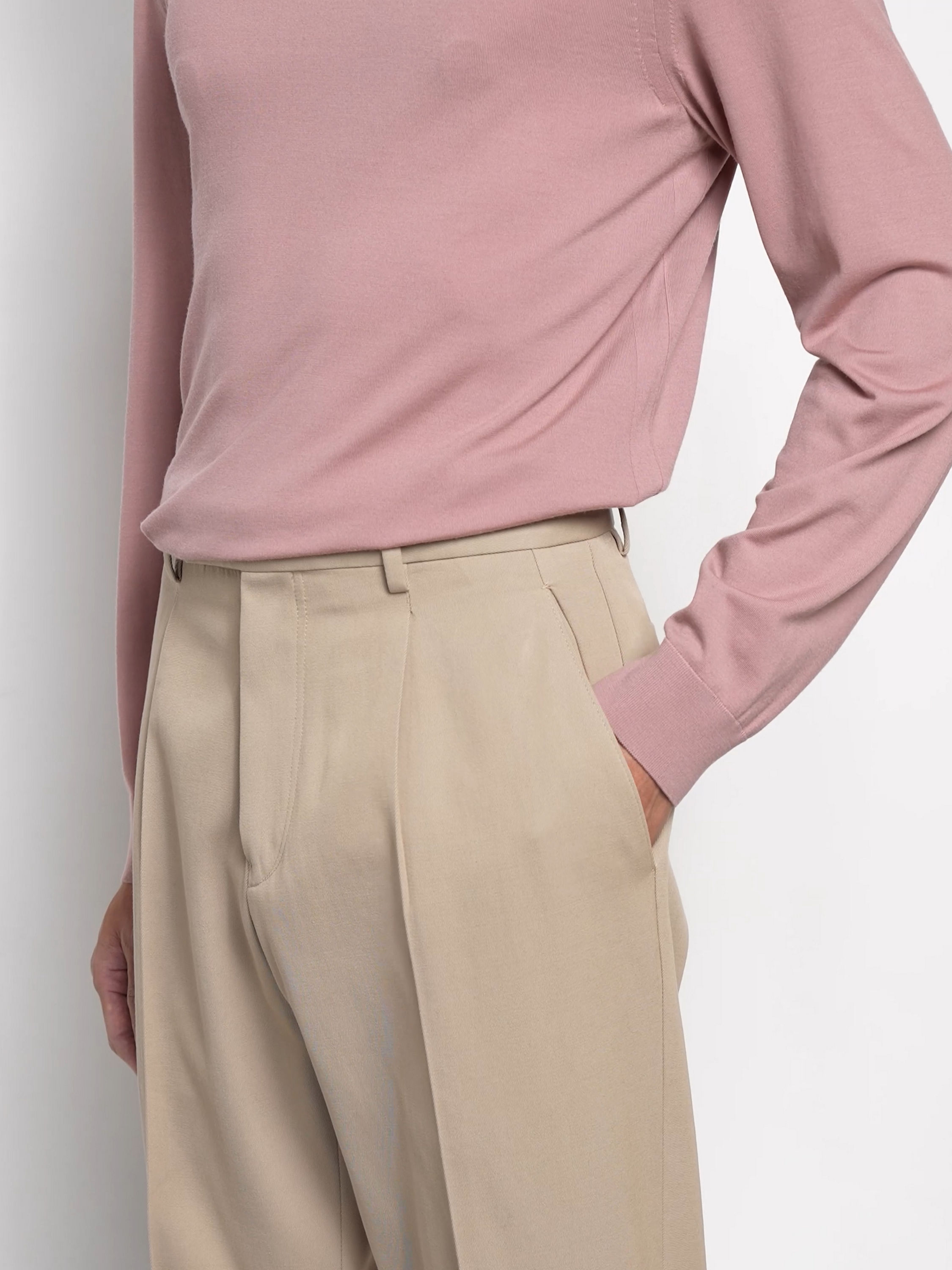 Light Taupe Cotton and Wool Pants