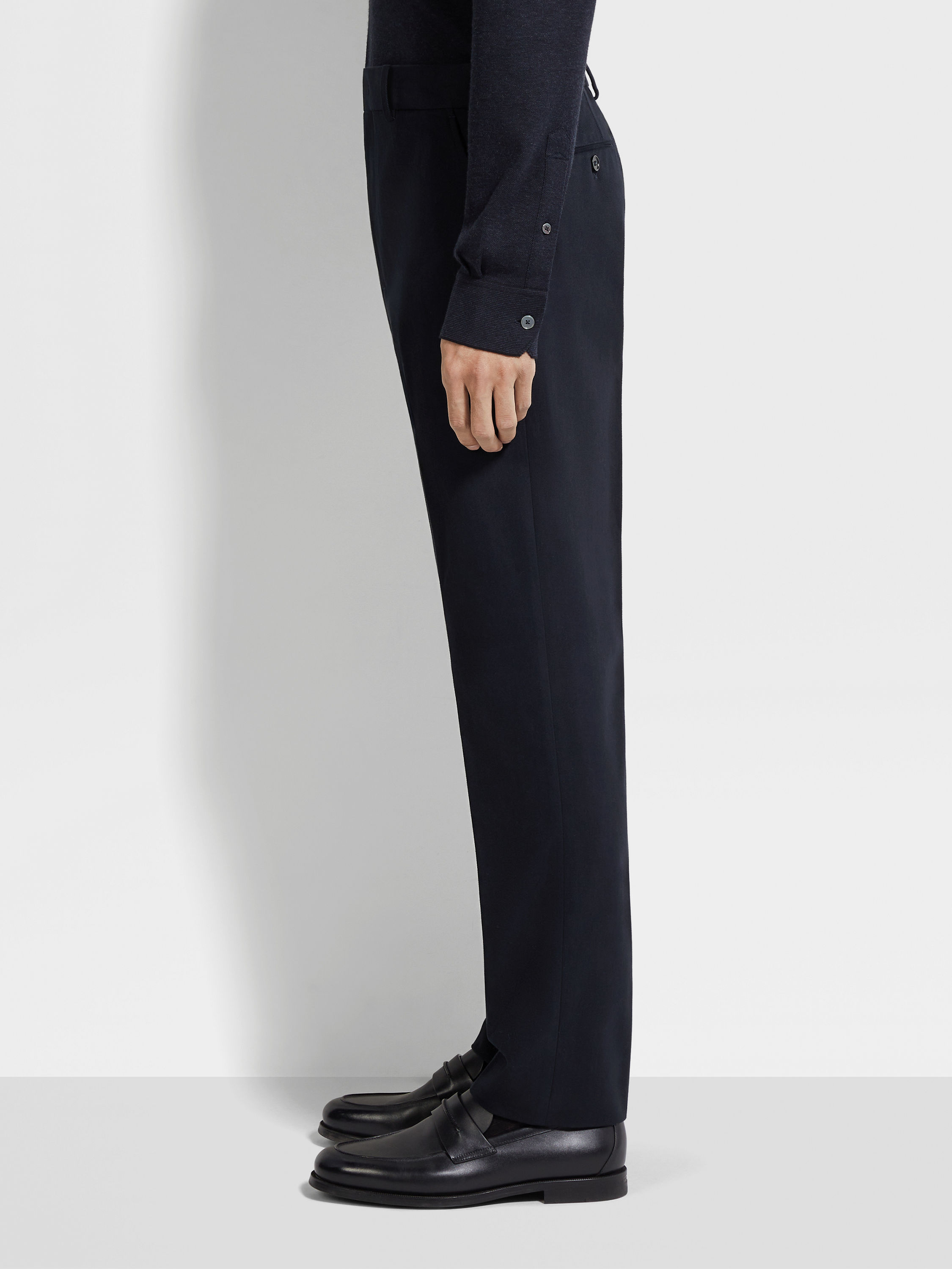 Navy Blue Cotton and Cashmere Pants Product detail photo #2
