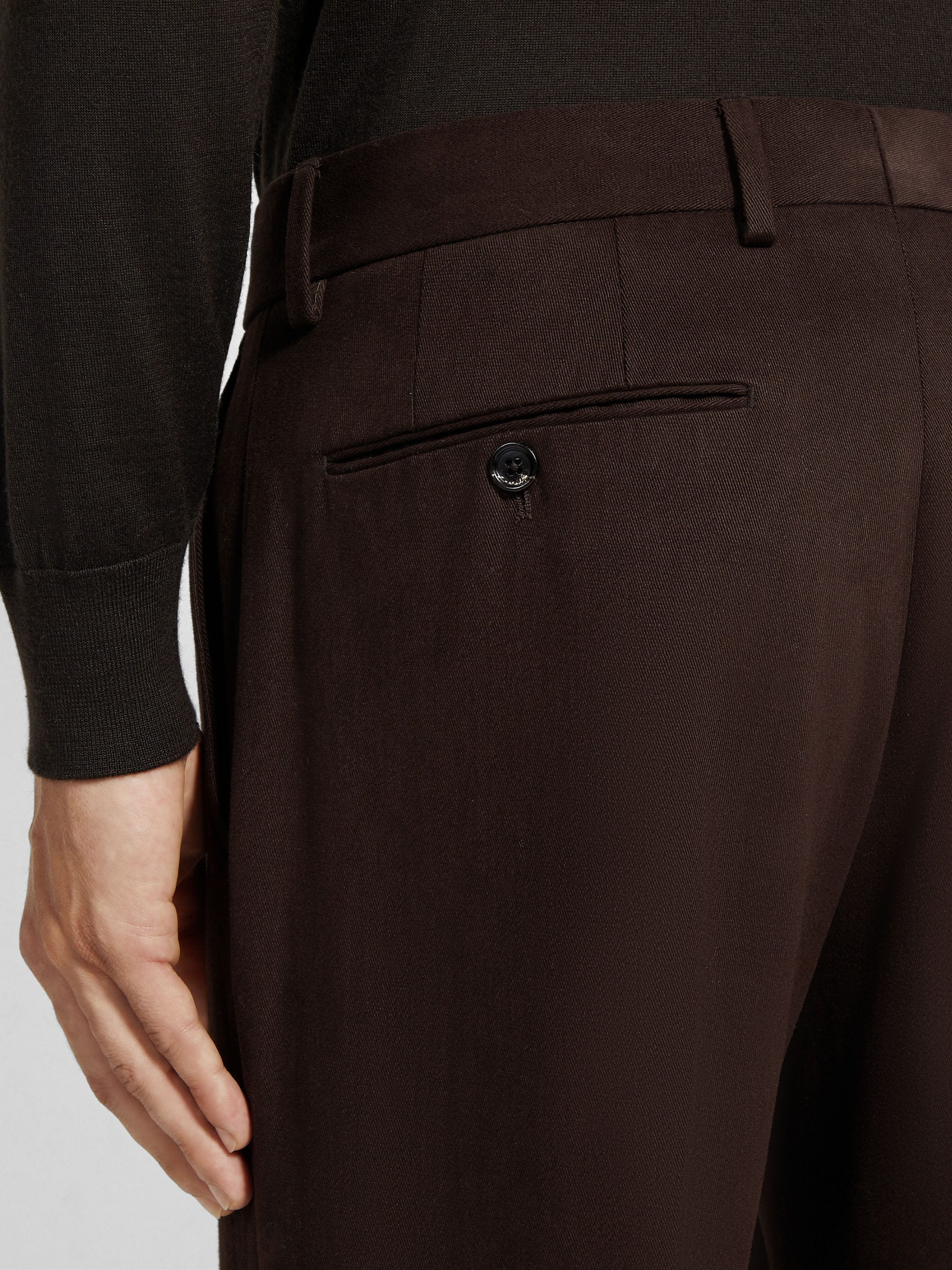 Pantalon en Coton et Cachemire Marron Foncé Photo #1 de détail du produit