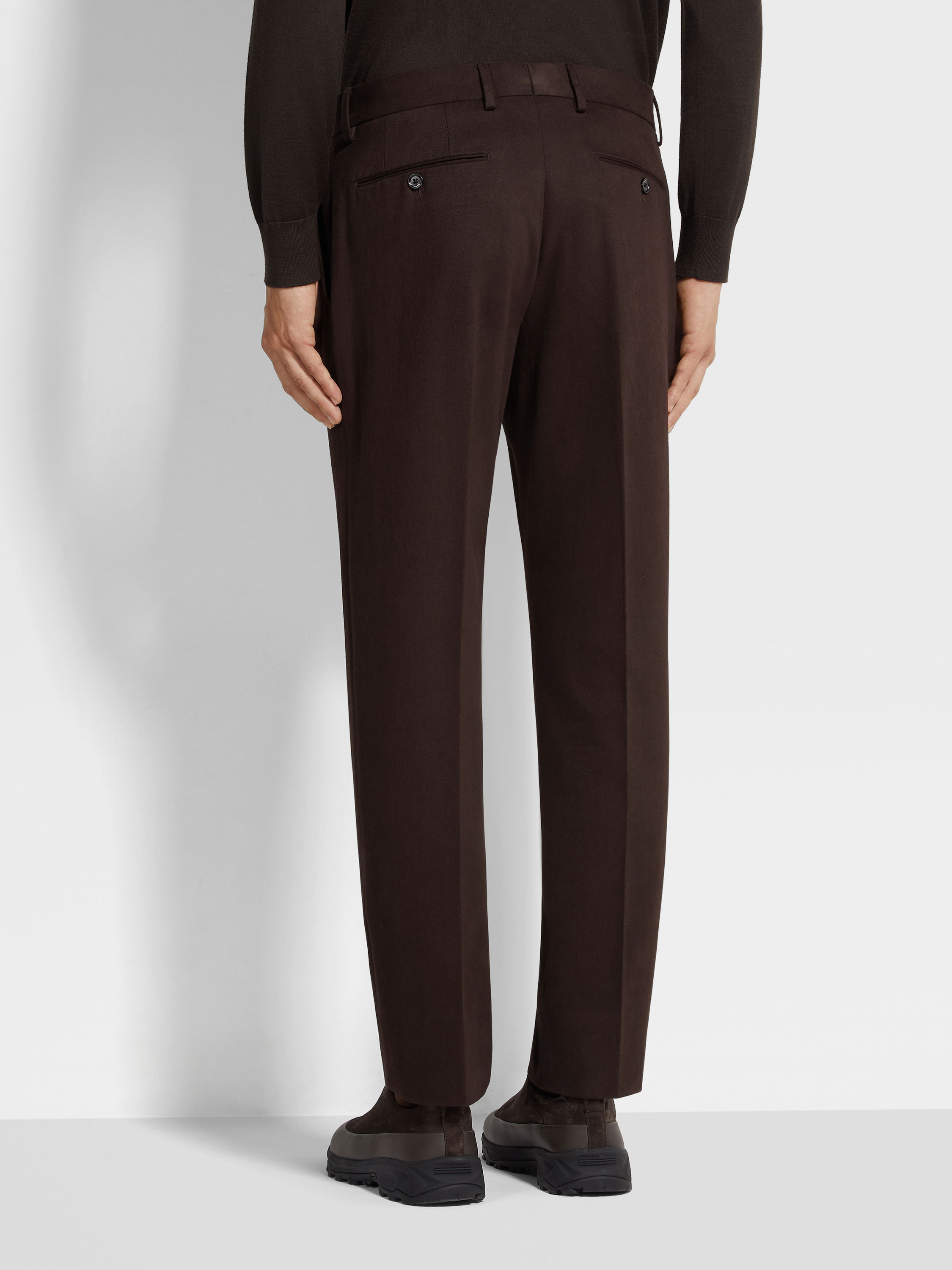 Pantalon en Coton et Cachemire Marron Foncé Photo #5 de détail du produit