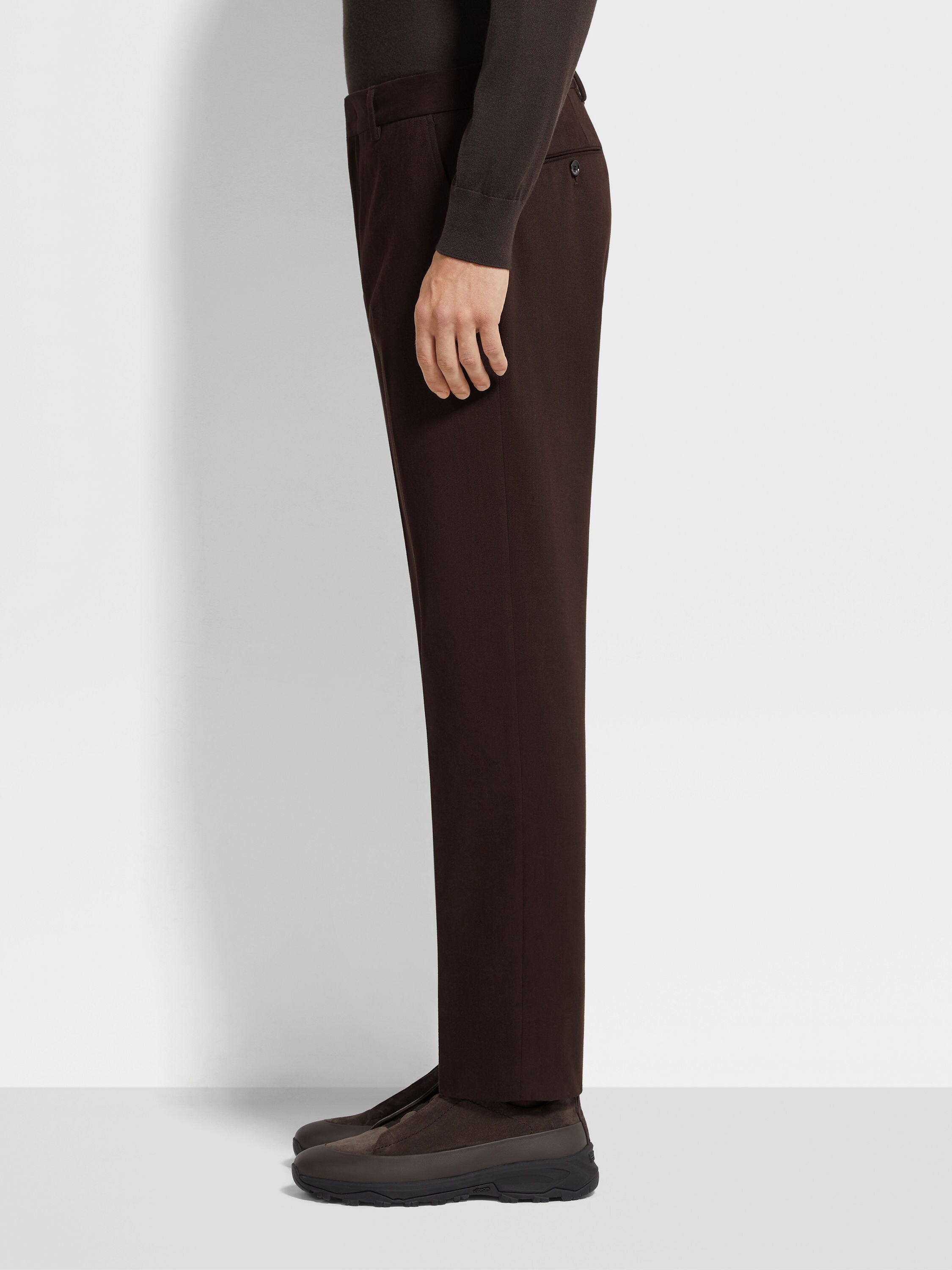 Pantalon en Coton et Cachemire Marron Foncé Photo #3 de détail du produit