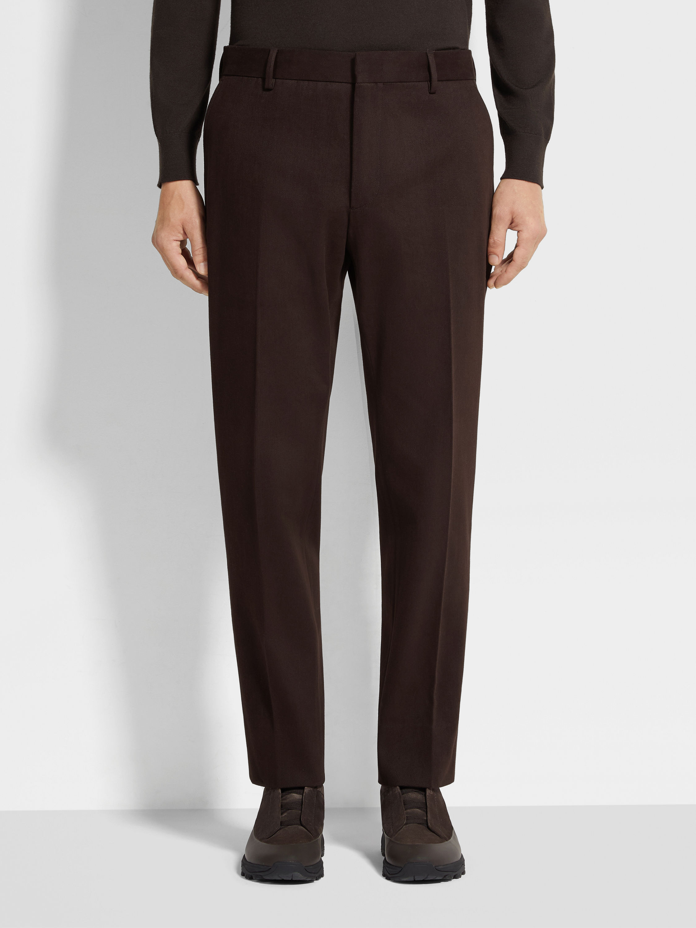 Pantalon en Coton et Cachemire Marron Foncé Photo #4 de détail du produit