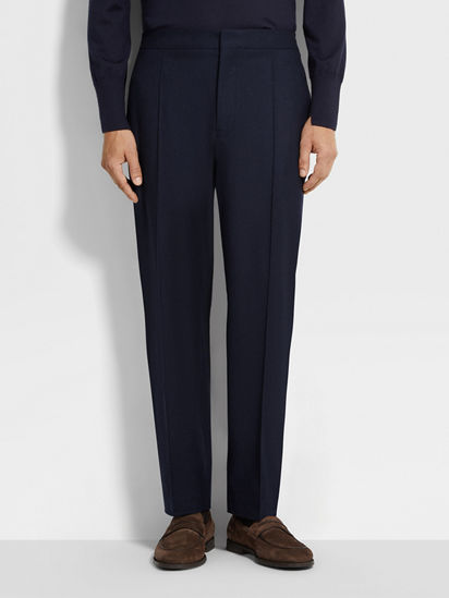 パンツ Bruno Manetti Navy Blue Cashmere Pants With Elasticized Straight Leg Pant - Navy Blue Pants | Jones New York