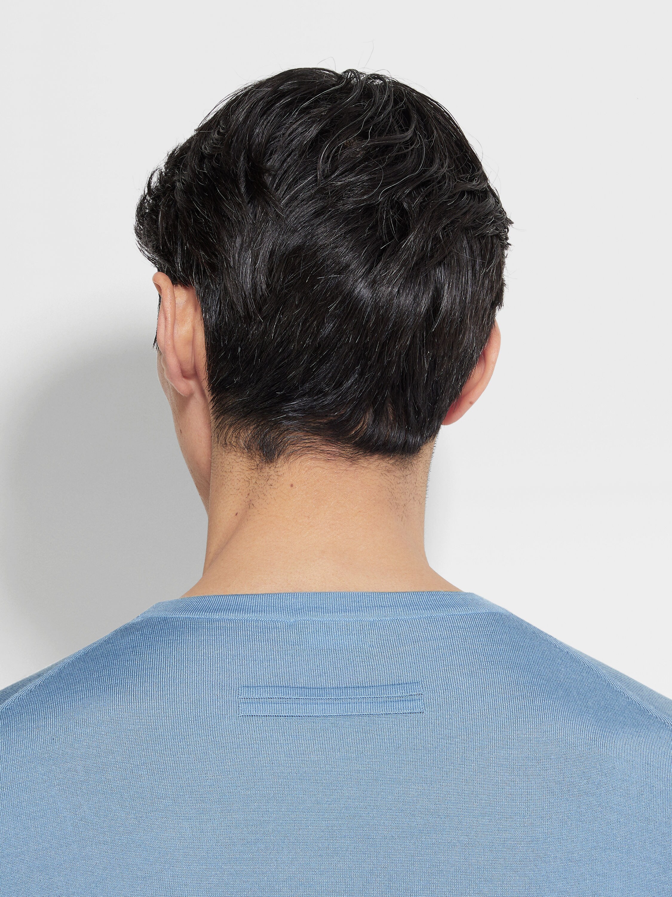 Light Blue Mélange Cashseta Crewneck Product detail photo #1