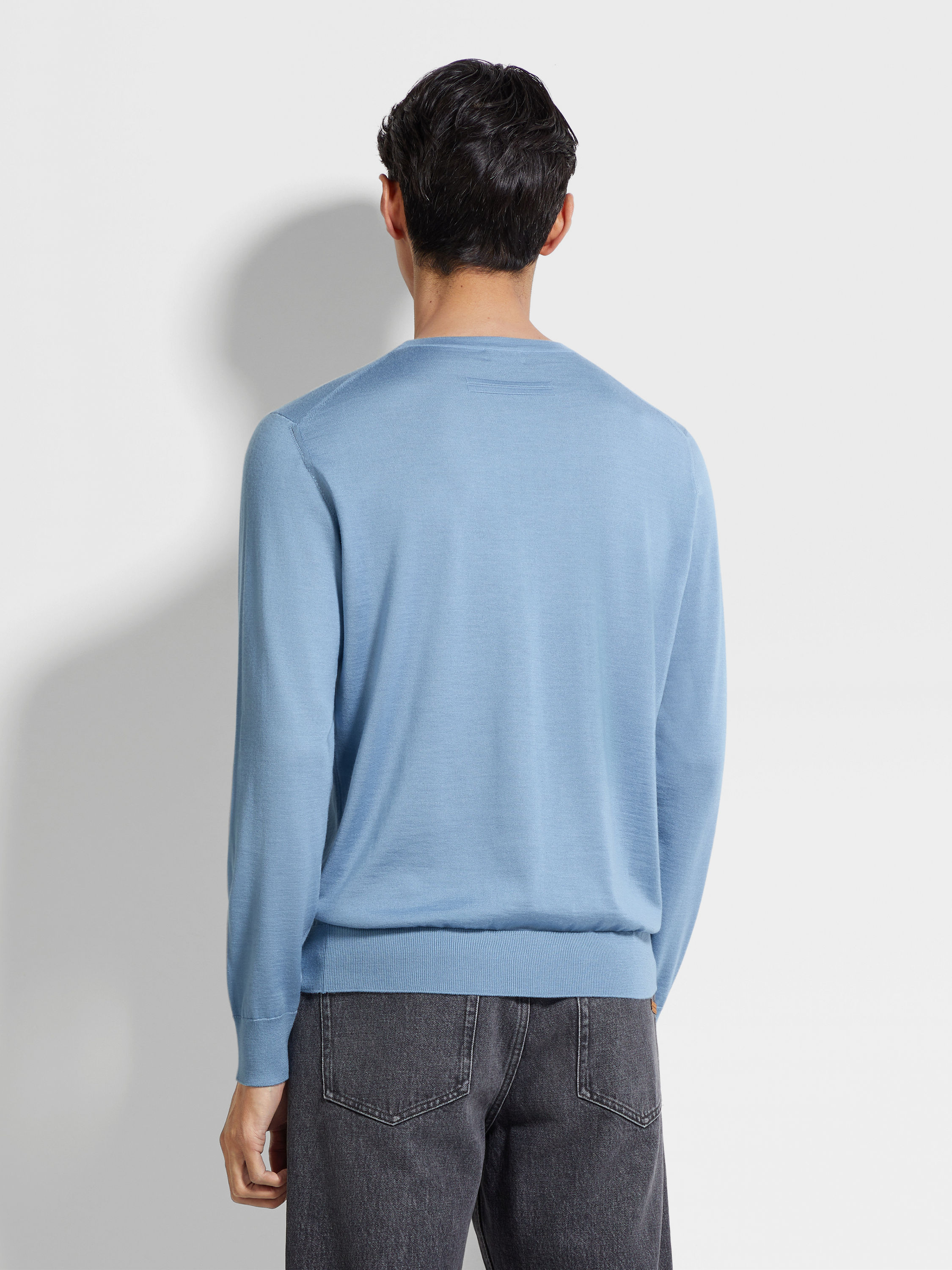 Light Blue Mélange Cashseta Crewneck Product detail photo #4