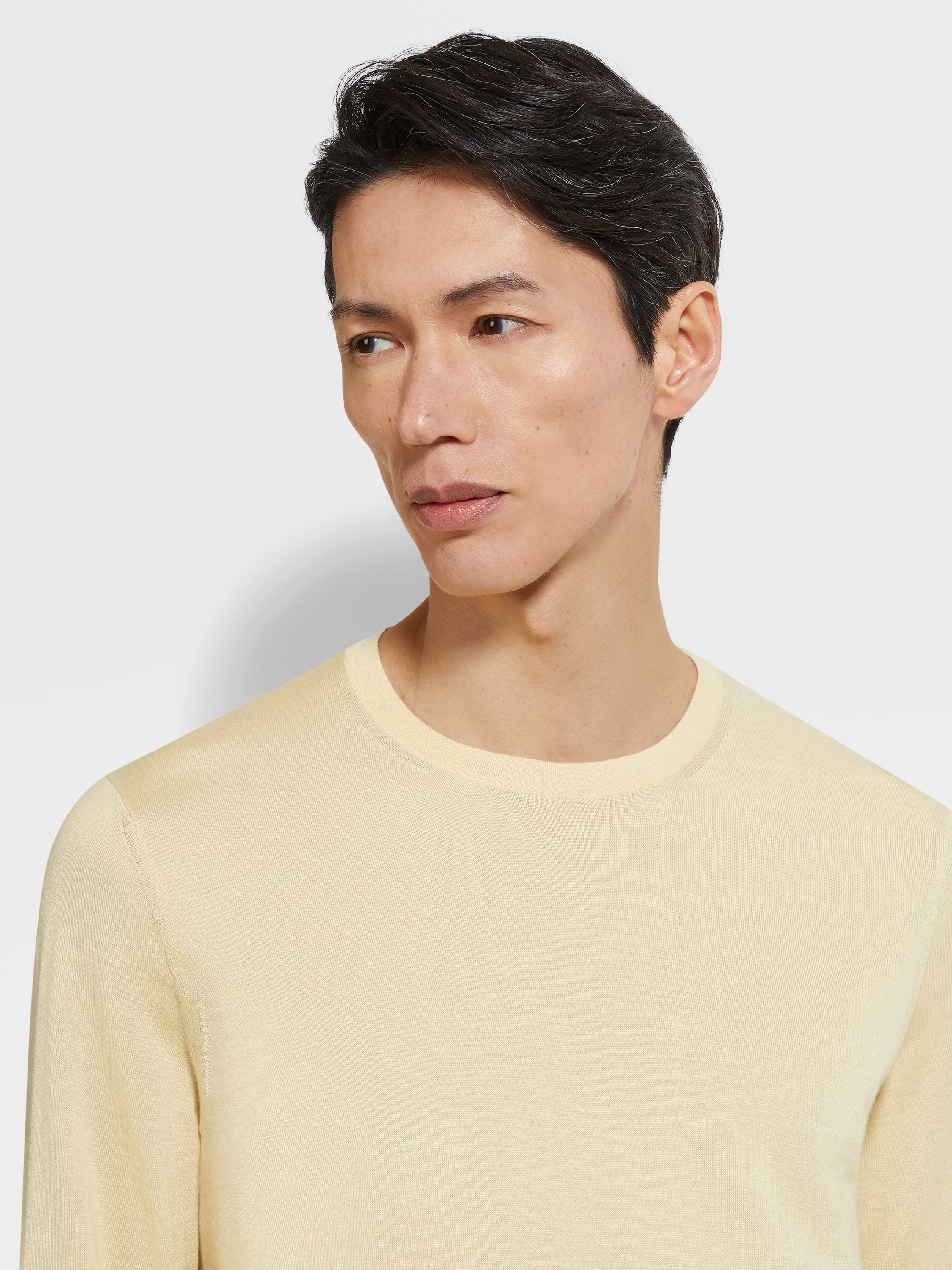 Pastel Yellow Mélange Cashseta Crewneck Product detail photo #1