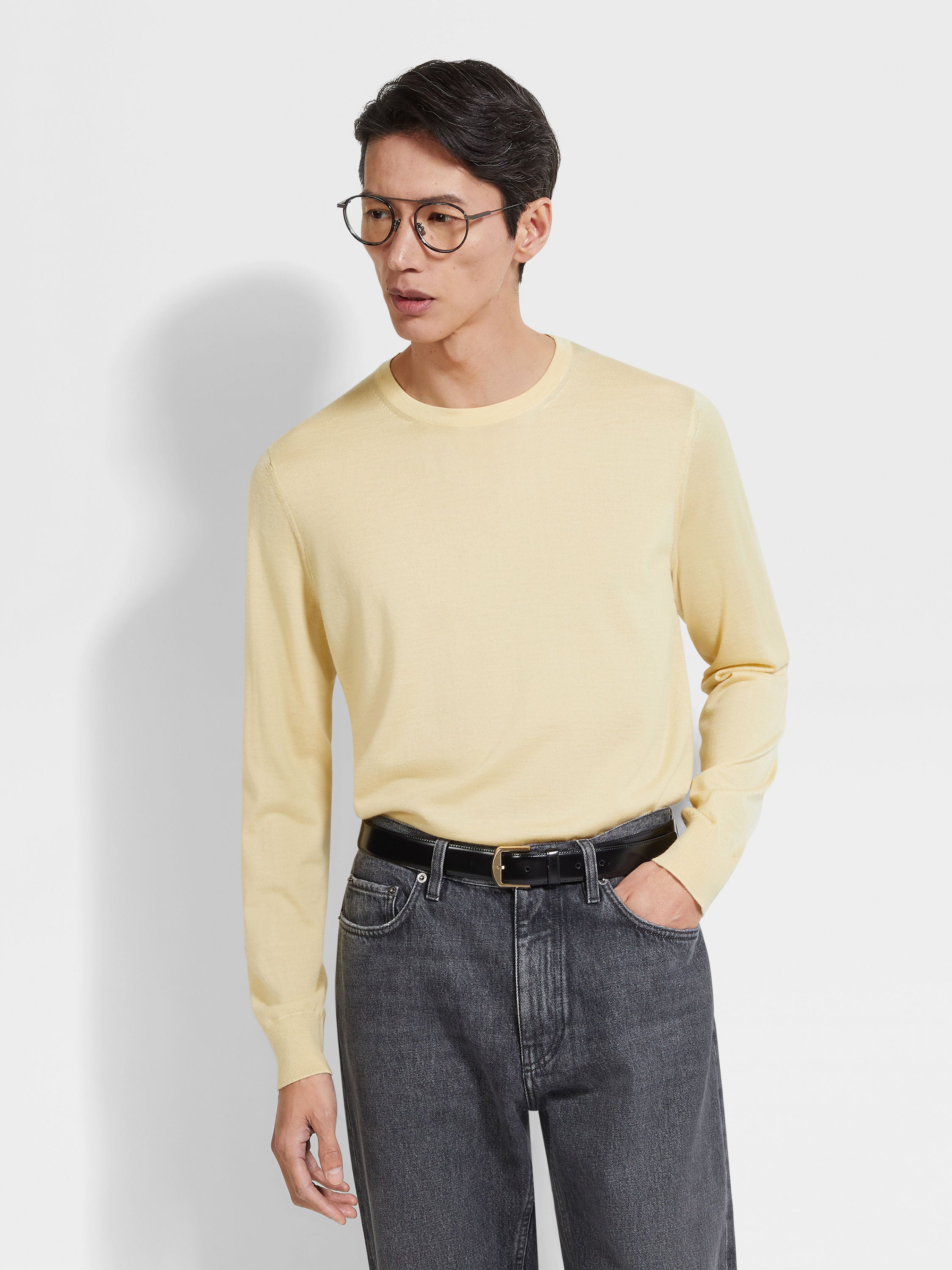 Pastel Yellow Mélange Cashseta Crewneck Product detail photo #2