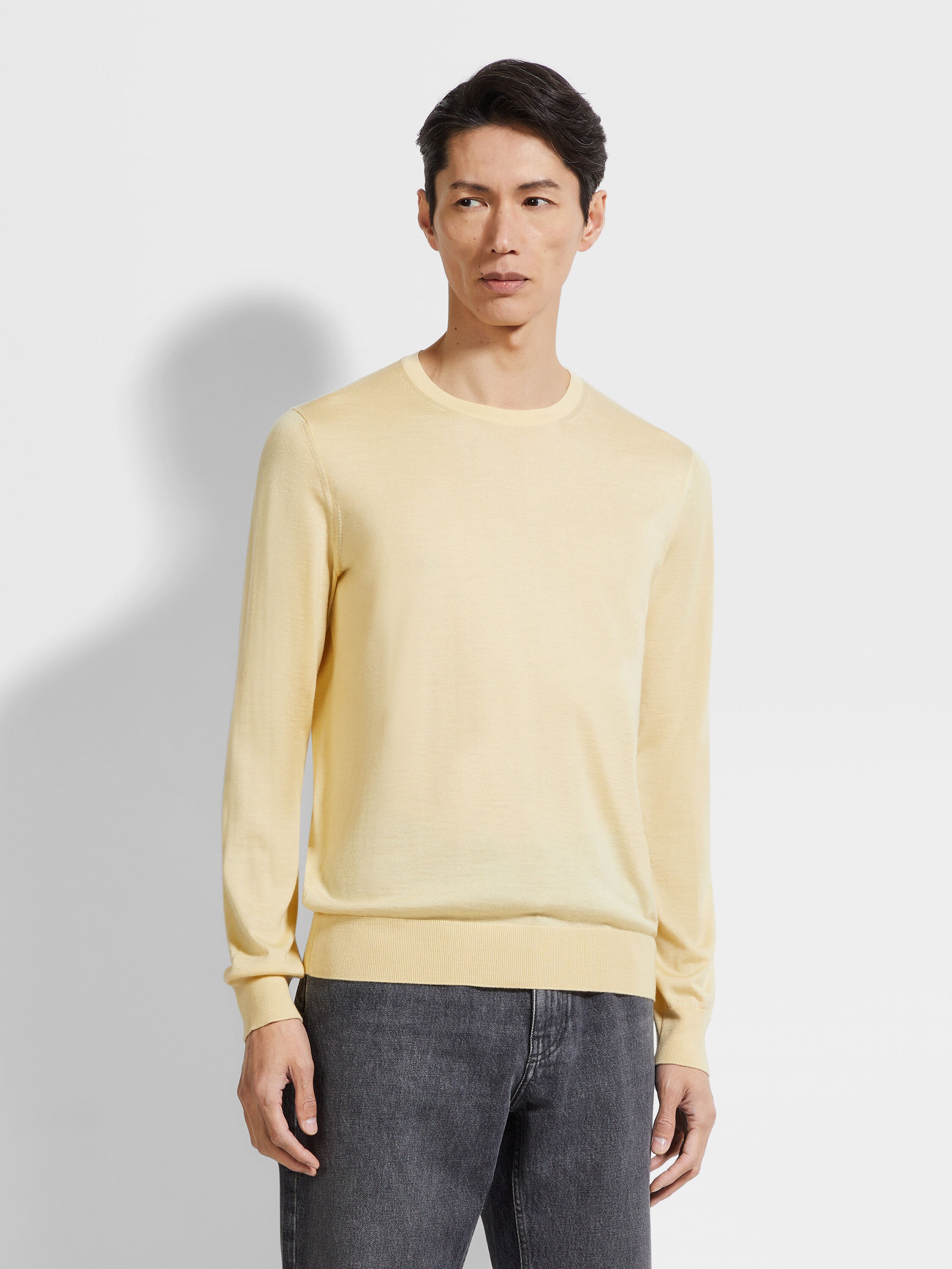 Pastel Yellow Mélange Cashseta Crewneck Product detail photo #3