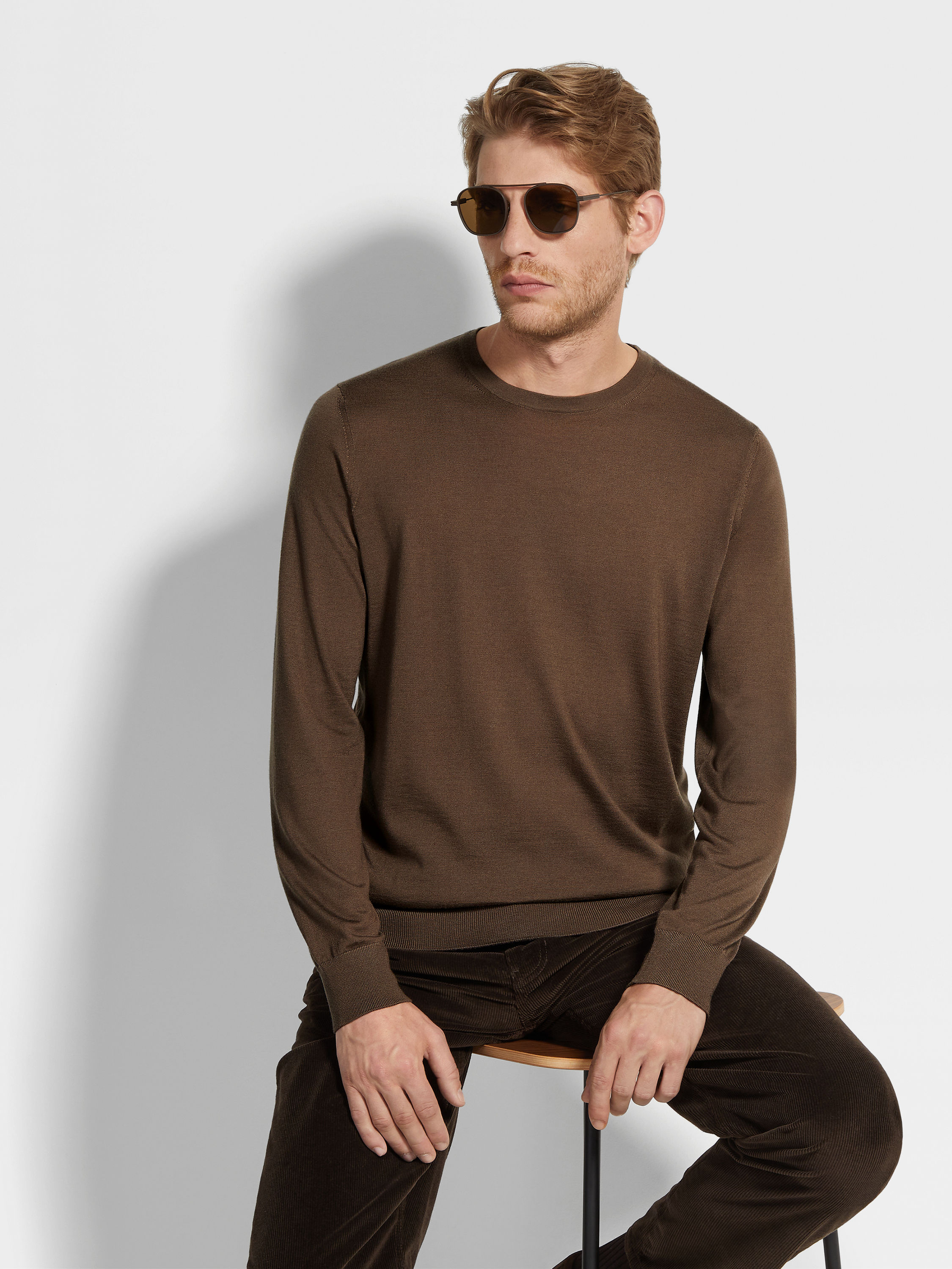 Brown Mélange Cashseta Crewneck Product detail photo #2