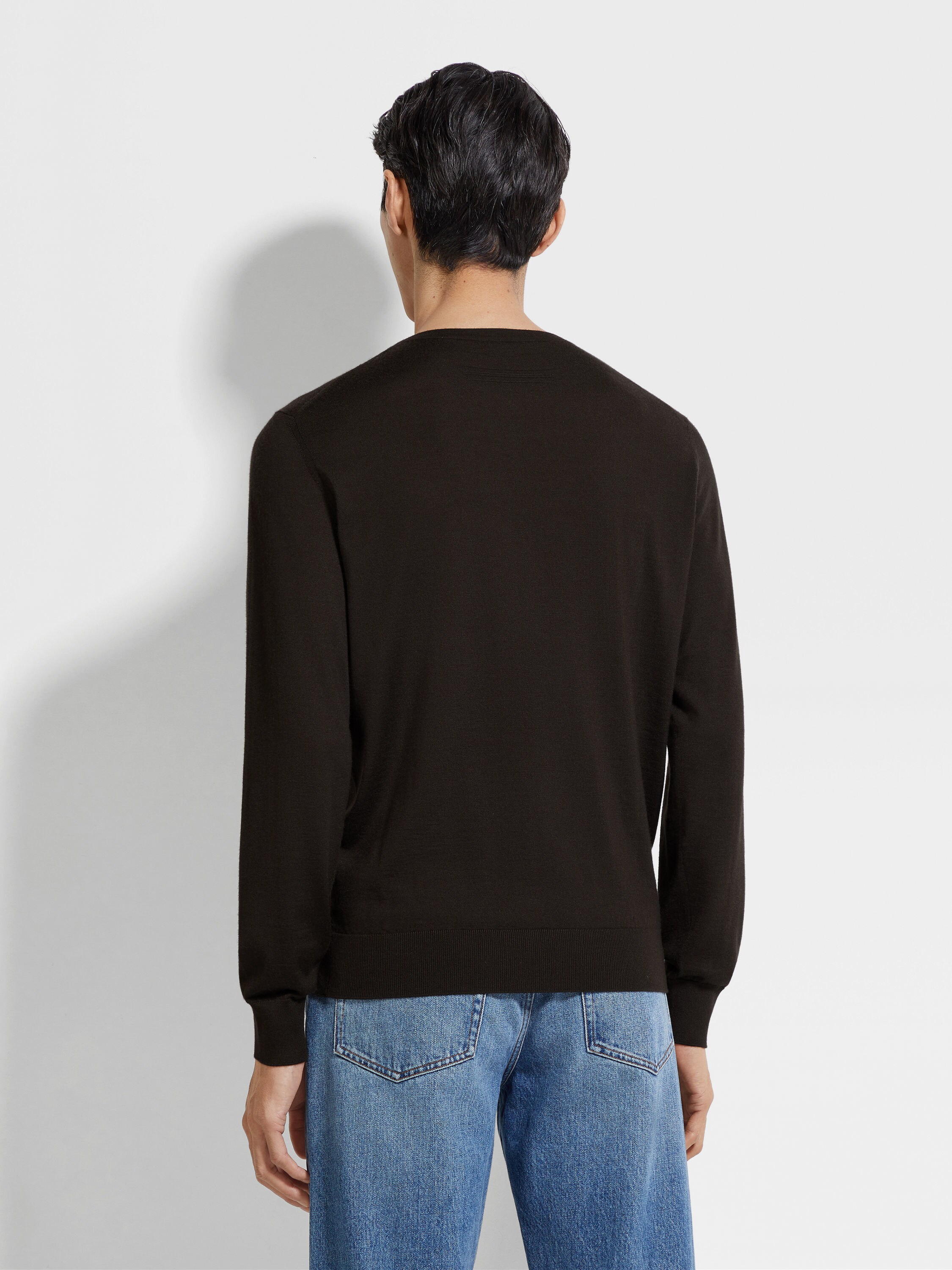 Dark Brown Mélange Cashseta Crewneck Product detail photo #4