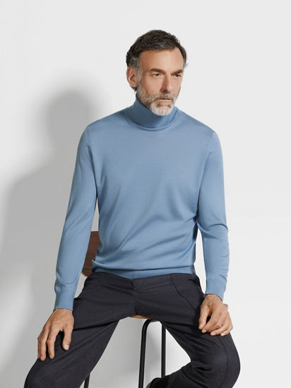 Light Blue Mélange Cashseta Turtleneck FW25 35591333 | Zegna US