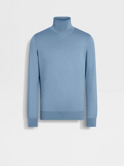 Light Blue Mélange Cashseta Turtleneck FW25 35591333 | Zegna US