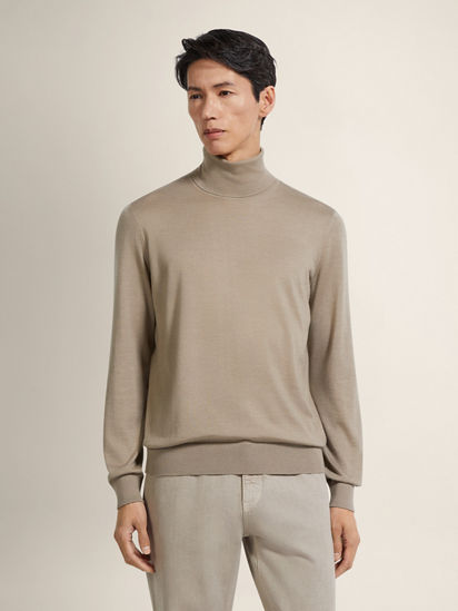 Light Taupe Mélange Cashseta Turtleneck FW26 35591338 | Zegna PL
