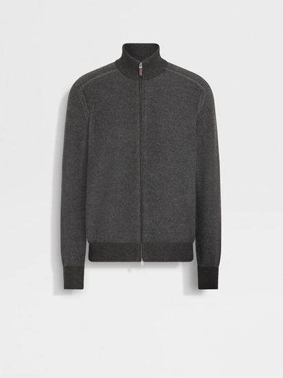 Grey and Dark Brown Cashseta Full Zip Cardigan FW25 35537814