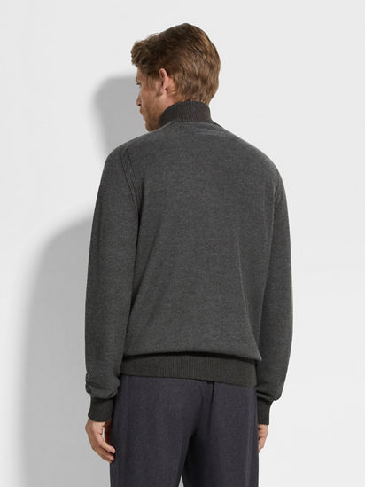 Grey and Dark Brown Cashseta Full Zip Cardigan FW25 35537814