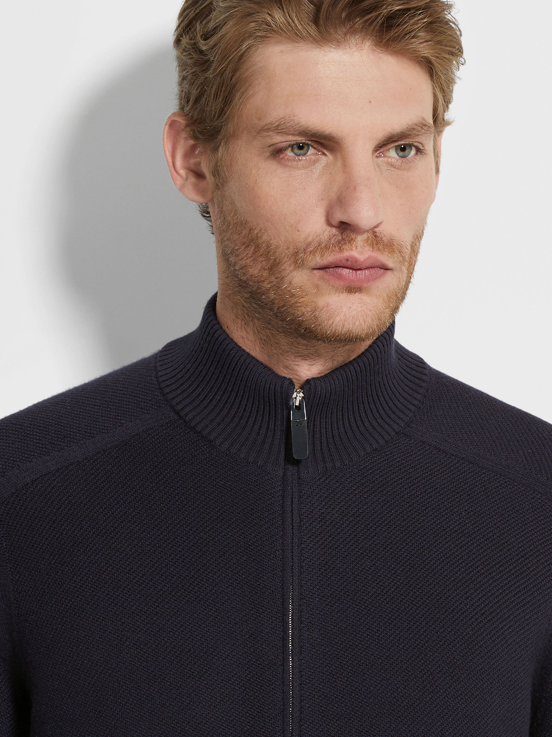 ネイビーブルーメランジュ Cashsetaフルジップカーディガン 製品詳細写真 #1