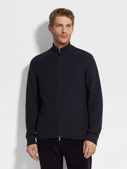 ネイビーブルーメランジュ Cashsetaフルジップカーディガン FW25