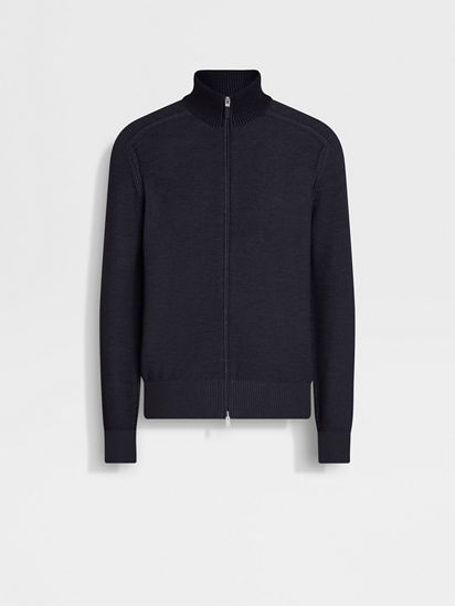 ネイビーブルーメランジュ Cashsetaフルジップカーディガン FW25