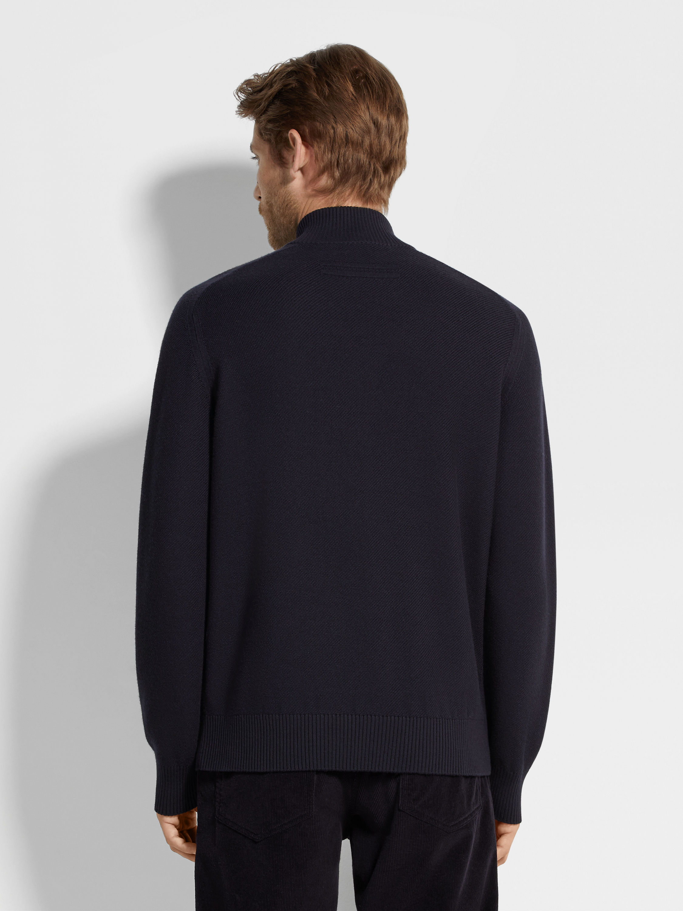 ネイビーブルーメランジュ Cashsetaフルジップカーディガン 製品詳細写真 #4