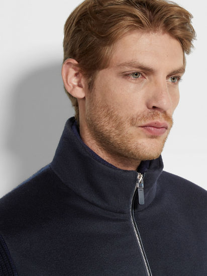 Navy Blue Oasi Cashmere Full Zip Cardigan FW25 35519777 | Zegna US