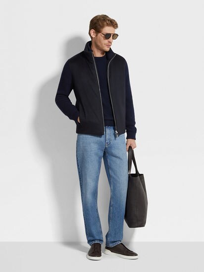 Navy Blue Oasi Cashmere Full Zip Cardigan FW25 35519777 | Zegna US