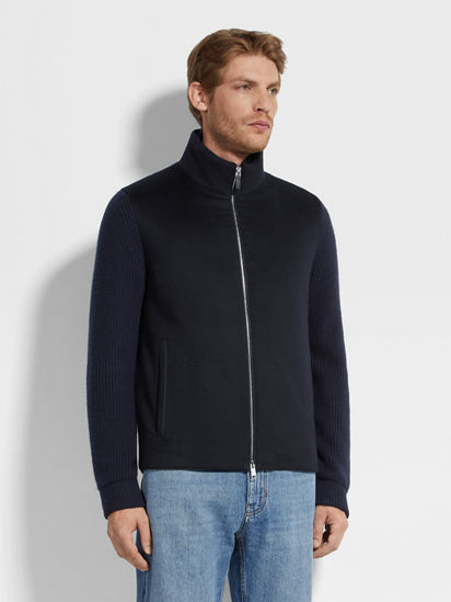 Navy Blue Oasi Cashmere Full Zip Cardigan FW25 35519777 | Zegna US