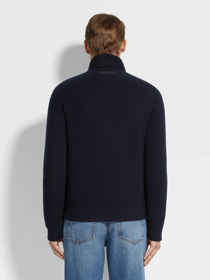 Navy Blue Oasi Cashmere Full Zip Cardigan FW25 35519777 | Zegna US