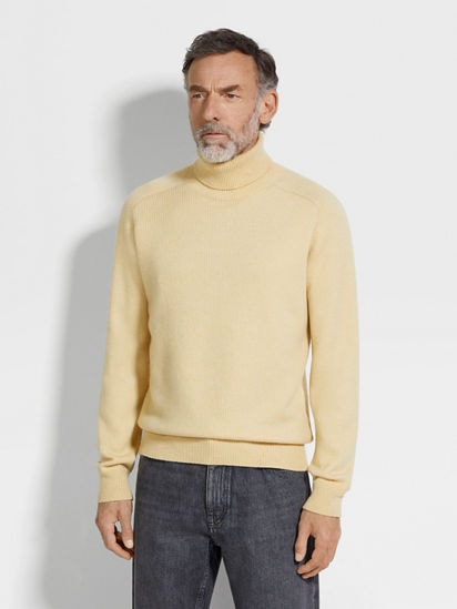 Pull Col Roulé en Cachemire Jaune Pastel Chiné Multicolore FW25