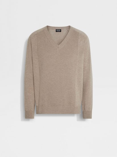 Light Taupe Oasi Cashmere V-Neck FW25 35579157 | Zegna FI