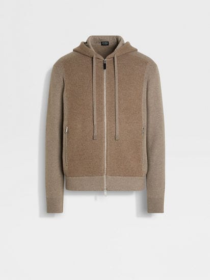 Light Taupe Mélange Oasi Cashmere Full Zip Hoodie