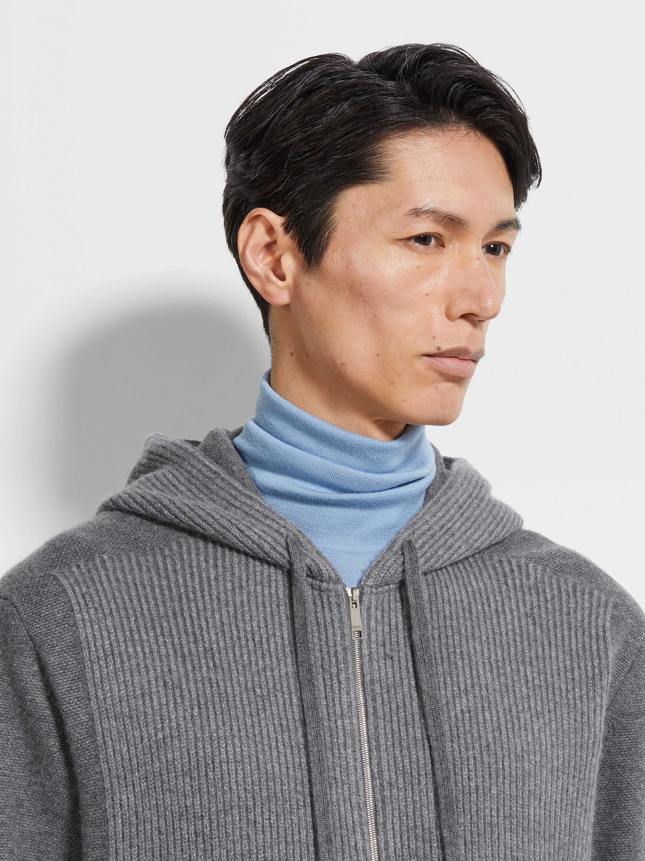Grey Mélange Oasi Cashmere Full Zip Hoodie Product detail photo #1