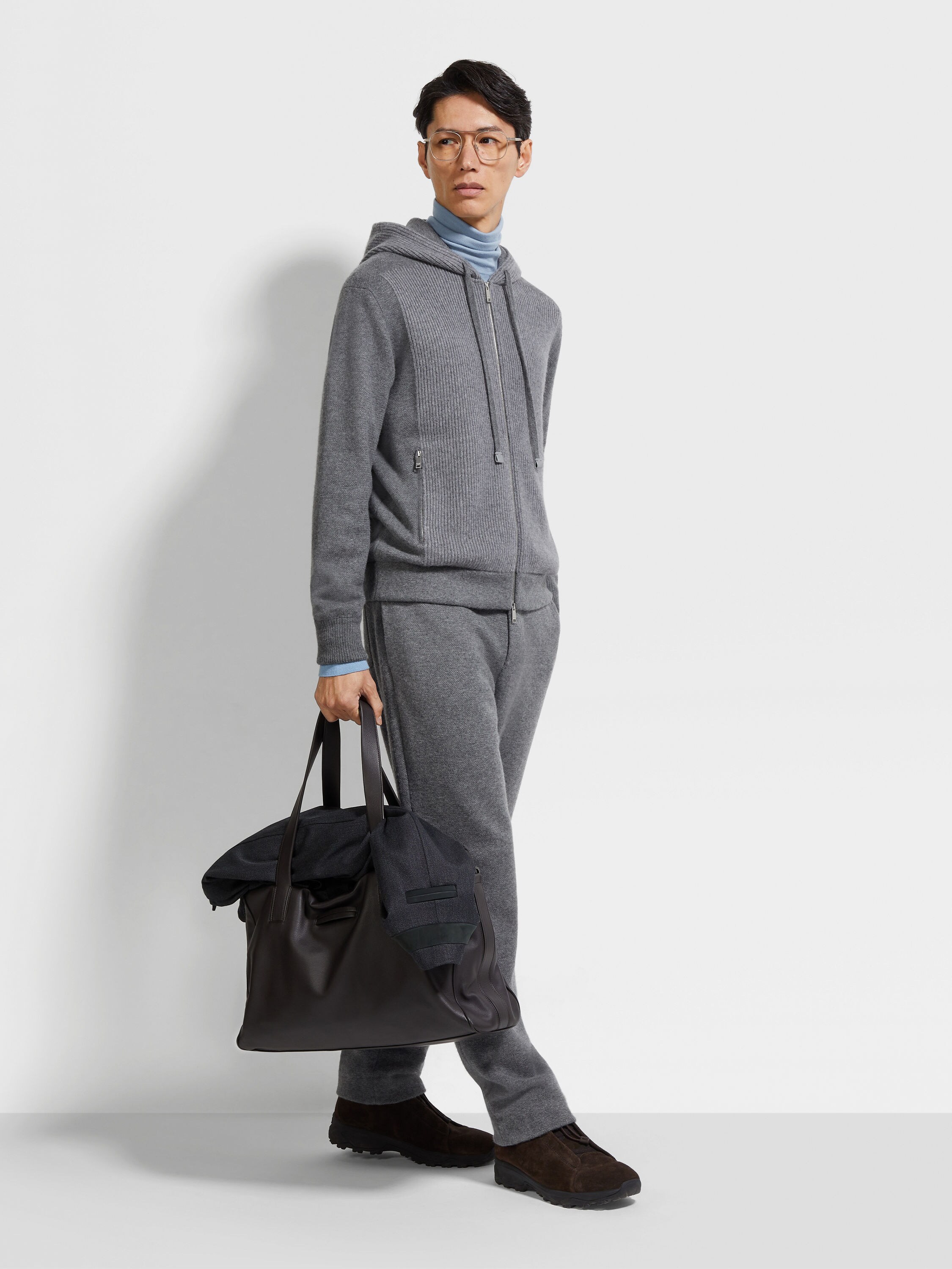 Grey Mélange Oasi Cashmere Full Zip Hoodie Product detail photo #2