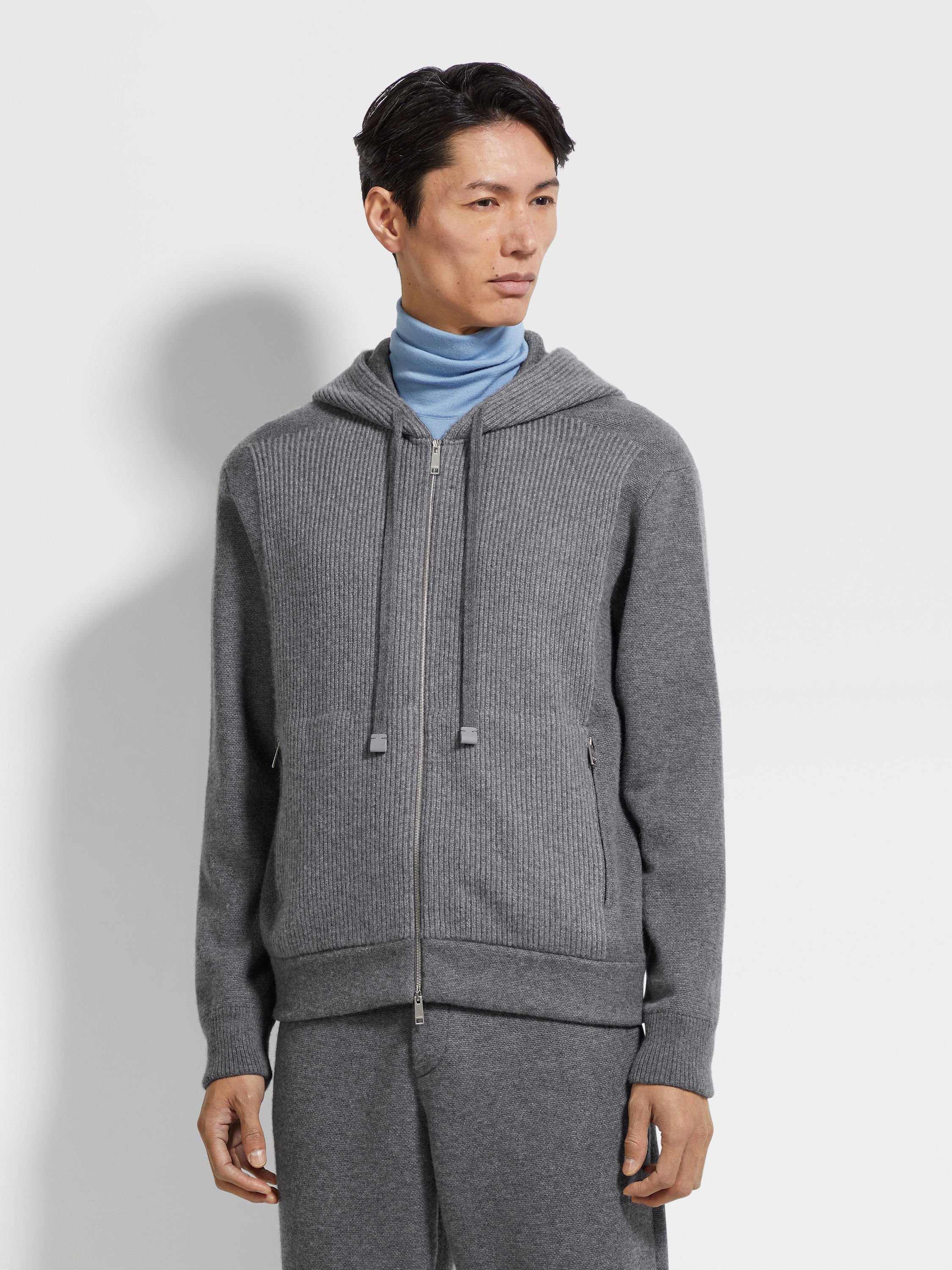 Grey Mélange Oasi Cashmere Full Zip Hoodie Product detail photo #3