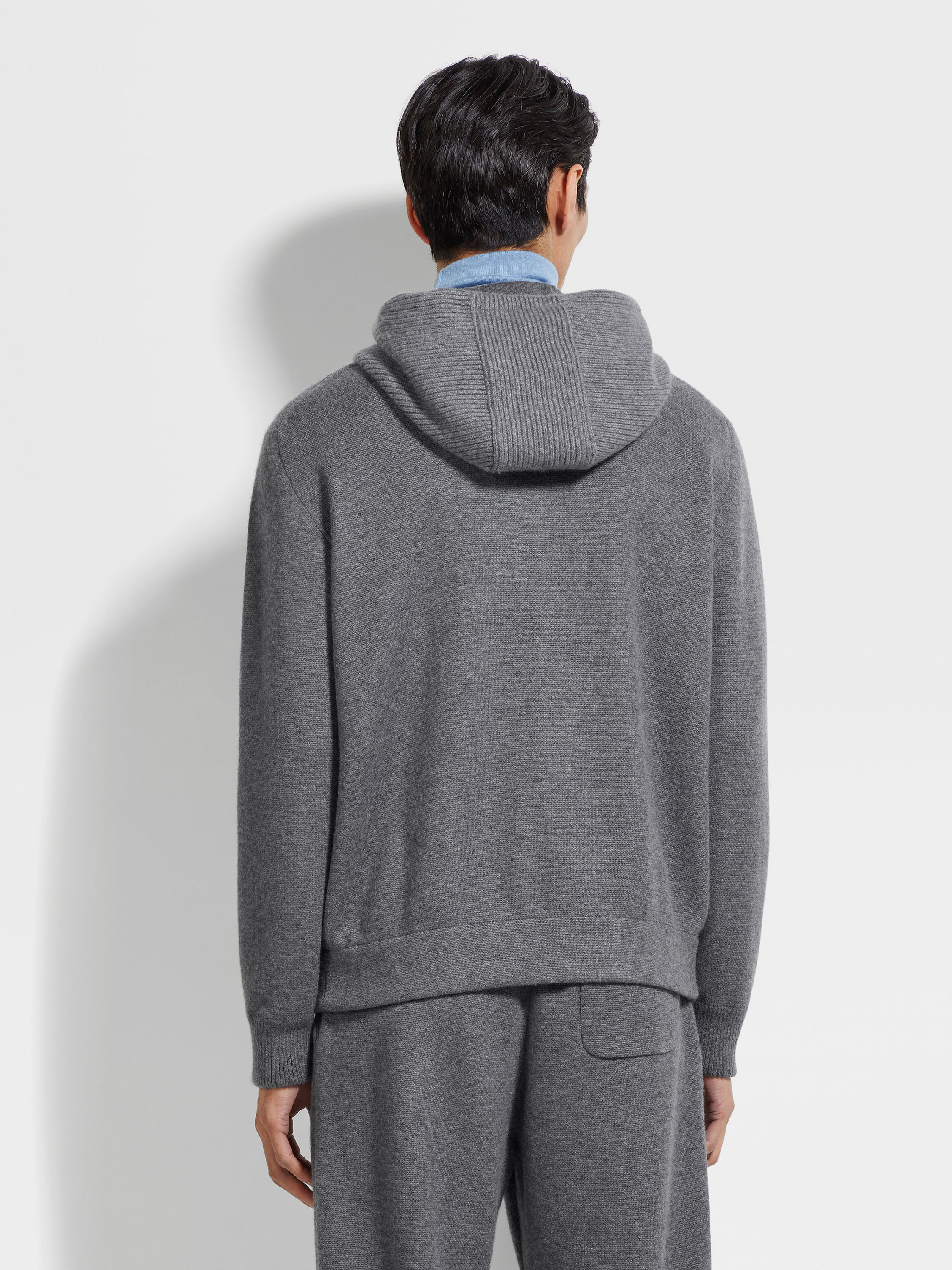 Grey Mélange Oasi Cashmere Full Zip Hoodie Product detail photo #4