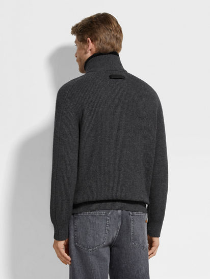Dark Grey Mélange Oasi Cashmere Zip Mock Neck Sweater FW25