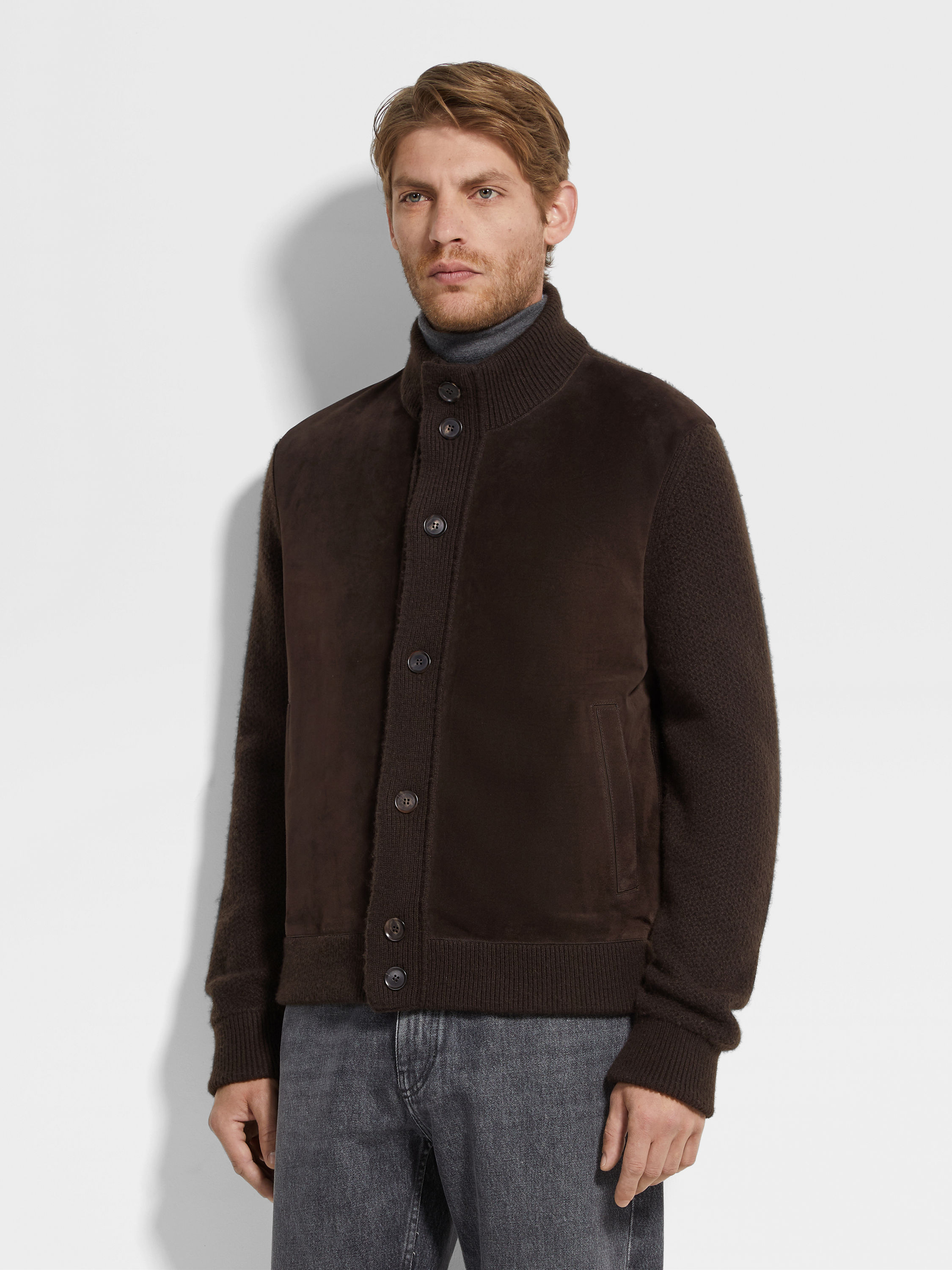 Blouson aus Oasi Cashmere in Dunkelbraun Detailfoto #3 des Produkts