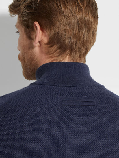 Ink Blue Oasi Cashmere Zip Mock Neck FW25 35562610 | Zegna US