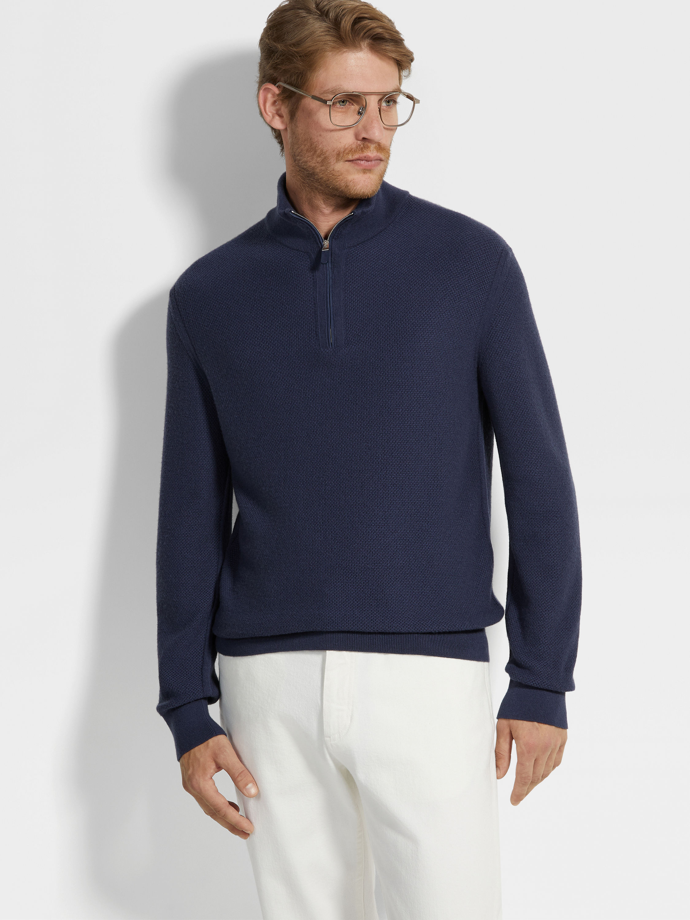 Ink Blue Oasi Cashmere Zip Mock Neck Product detail photo #2