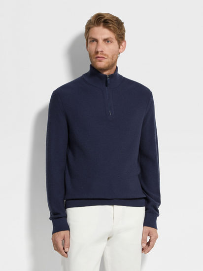Ink Blue Oasi Cashmere Zip Mock Neck FW25 35562610 | Zegna US