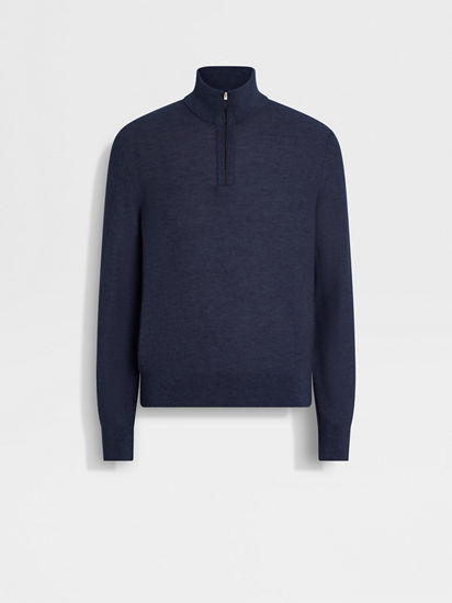 Ink Blue Oasi Cashmere Zip Mock Neck FW25 35562610 | Zegna US
