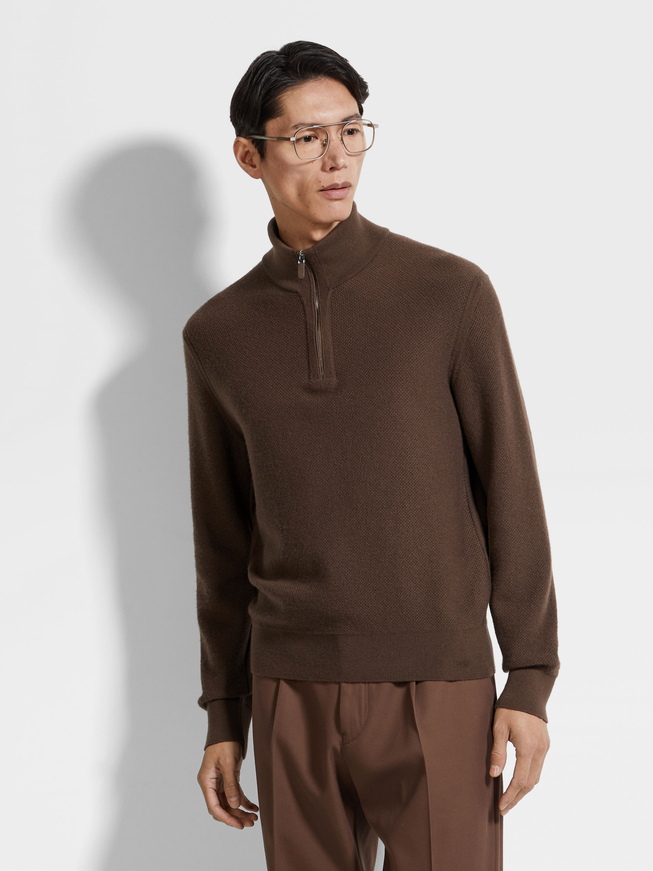 Brown Oasi Cashmere Zip Mock Neck Product detail photo #2