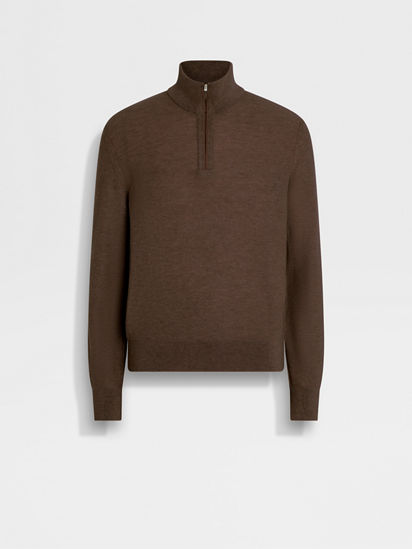 Brown Oasi Cashmere Zip Mock Neck FW25 35562644 | Zegna US