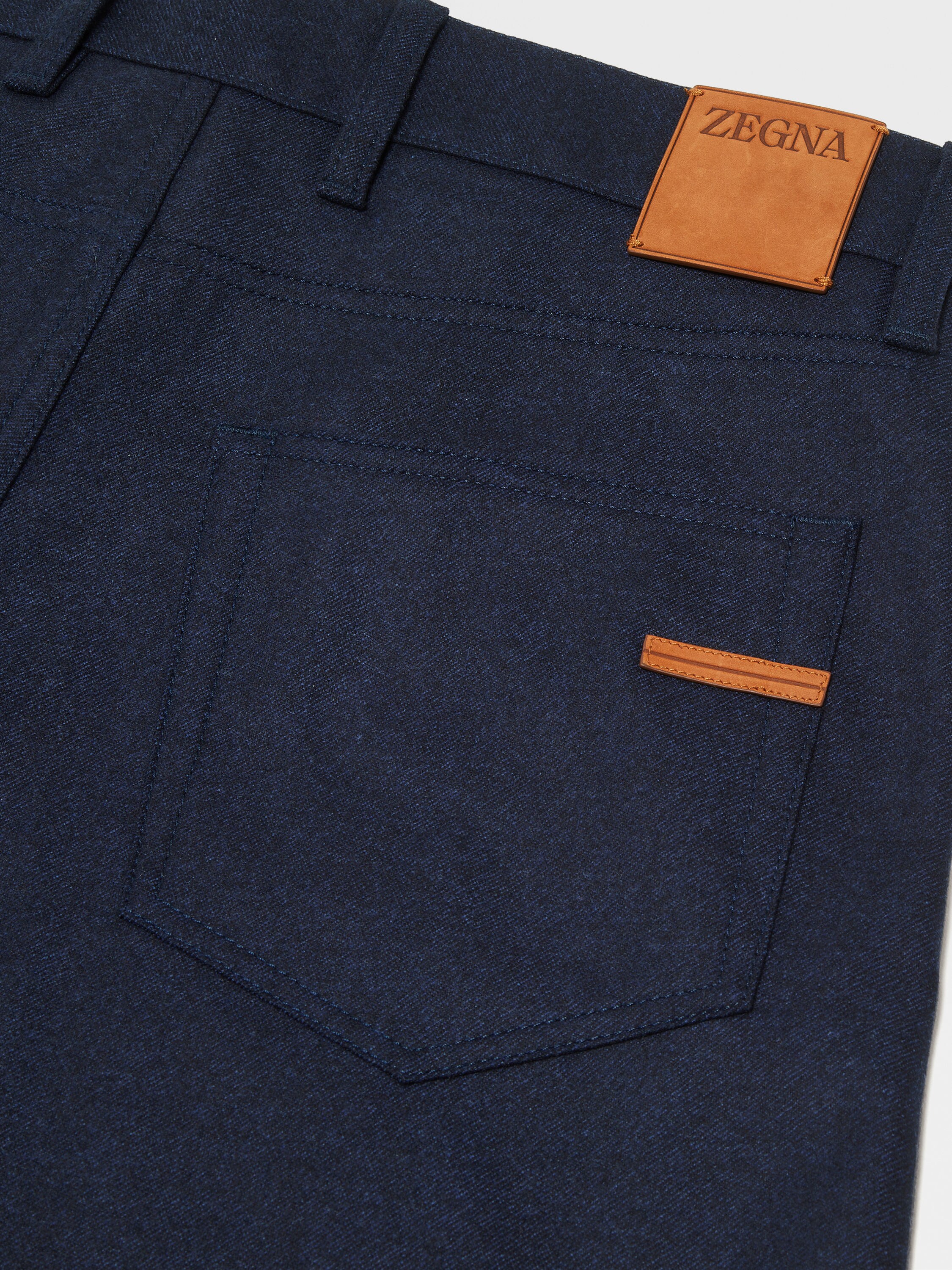 Dark Blue Mélange Wool and Cashmere Roccia Pants Product detail photo #2