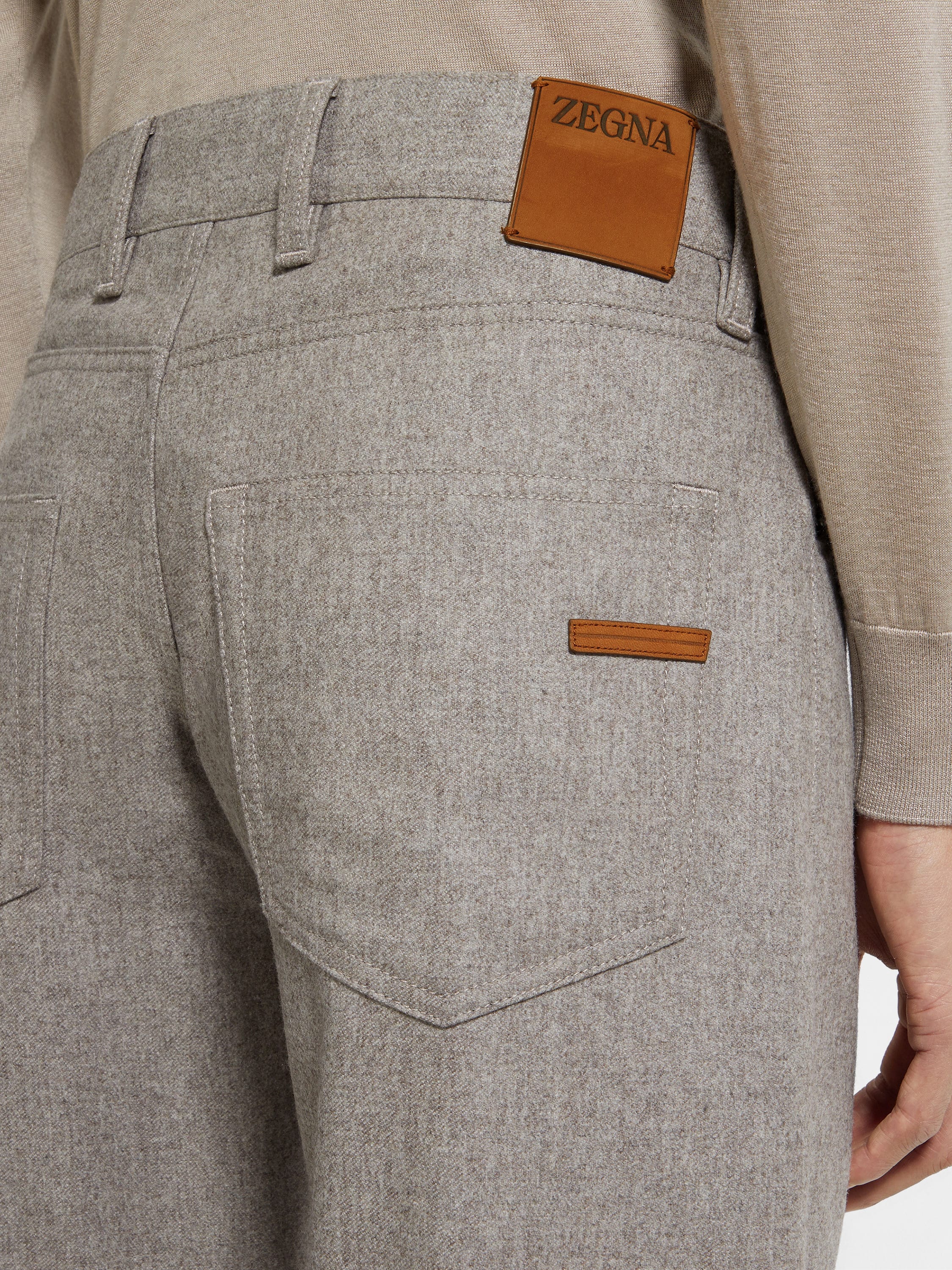 Light Taupe Wool and Cashmere Roccia Pants Product detail photo #1