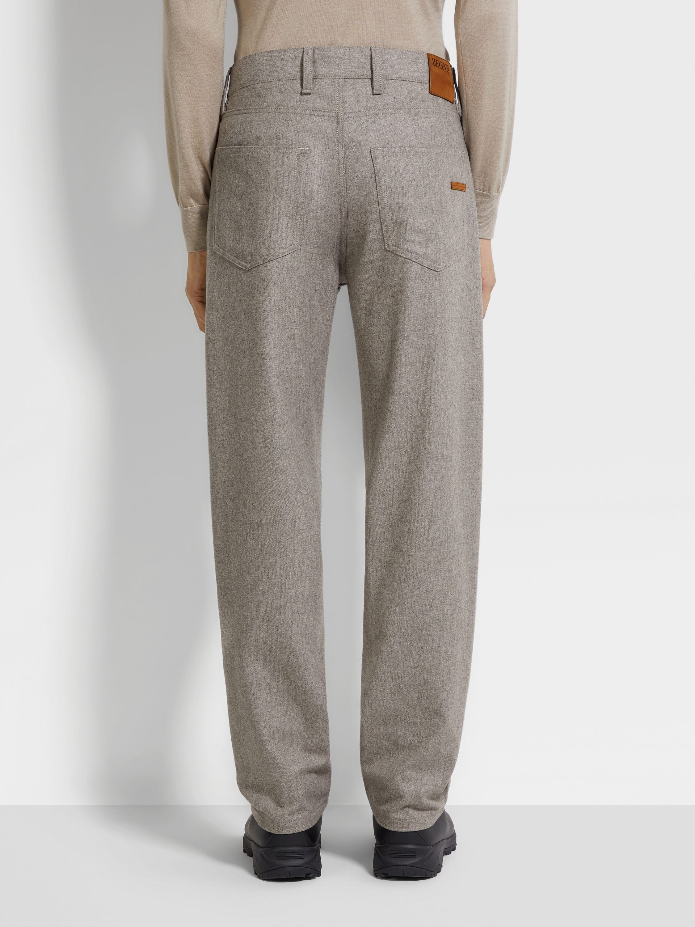 Light Taupe Wool and Cashmere Roccia Pants Product detail photo #5