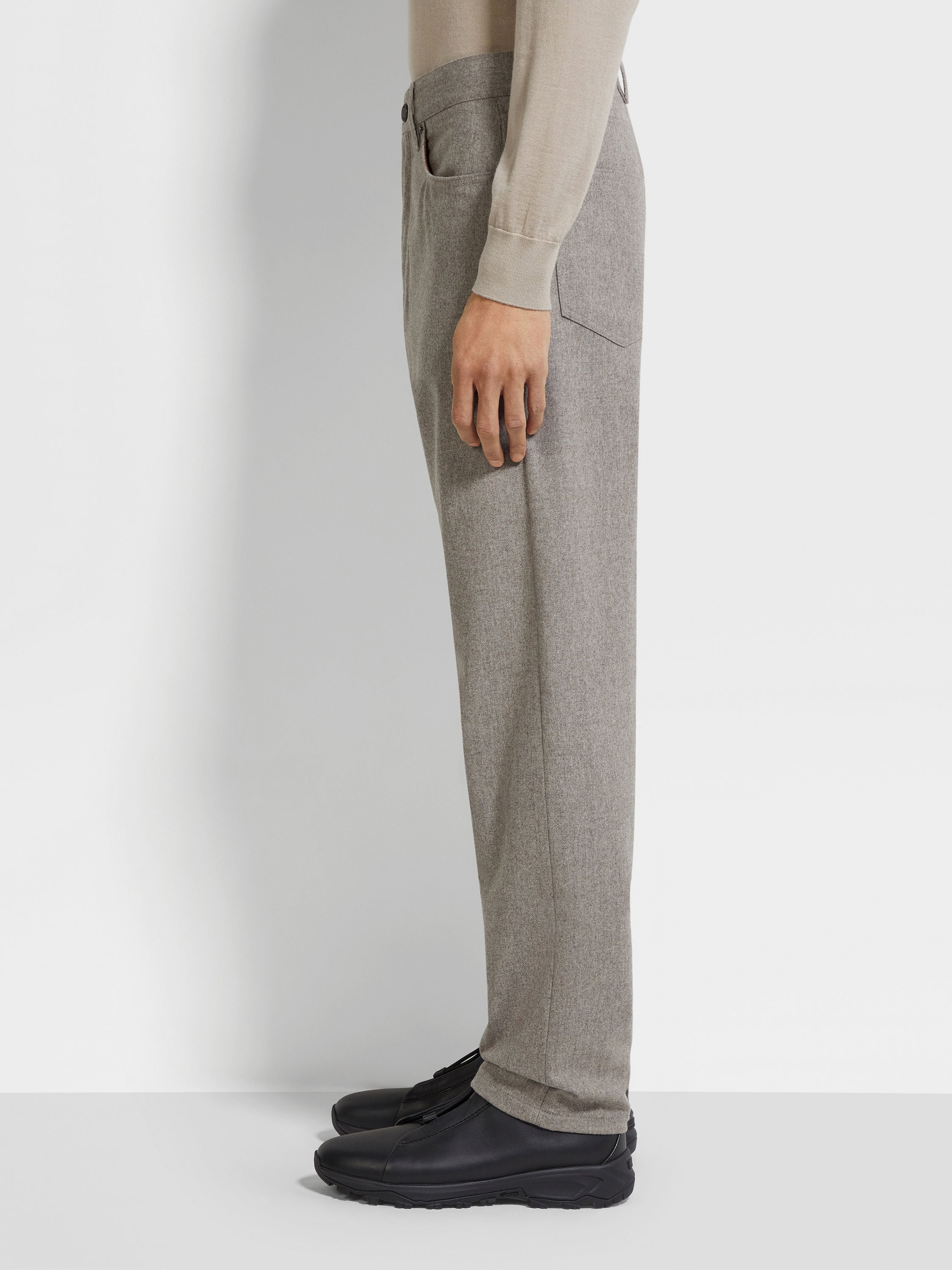 Light Taupe Wool and Cashmere Roccia Pants Product detail photo #3