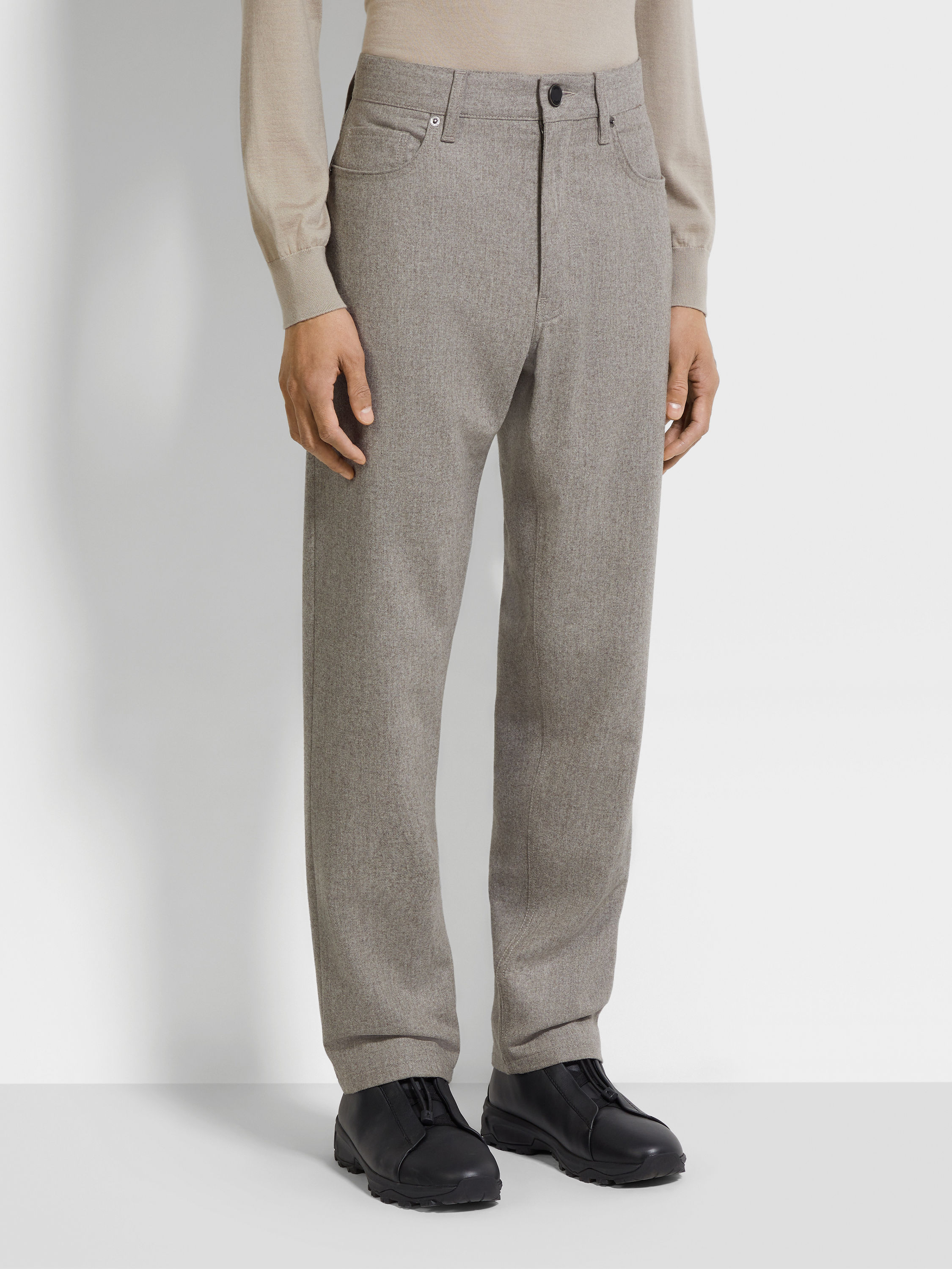 Light Taupe Wool and Cashmere Roccia Pants Product detail photo #4