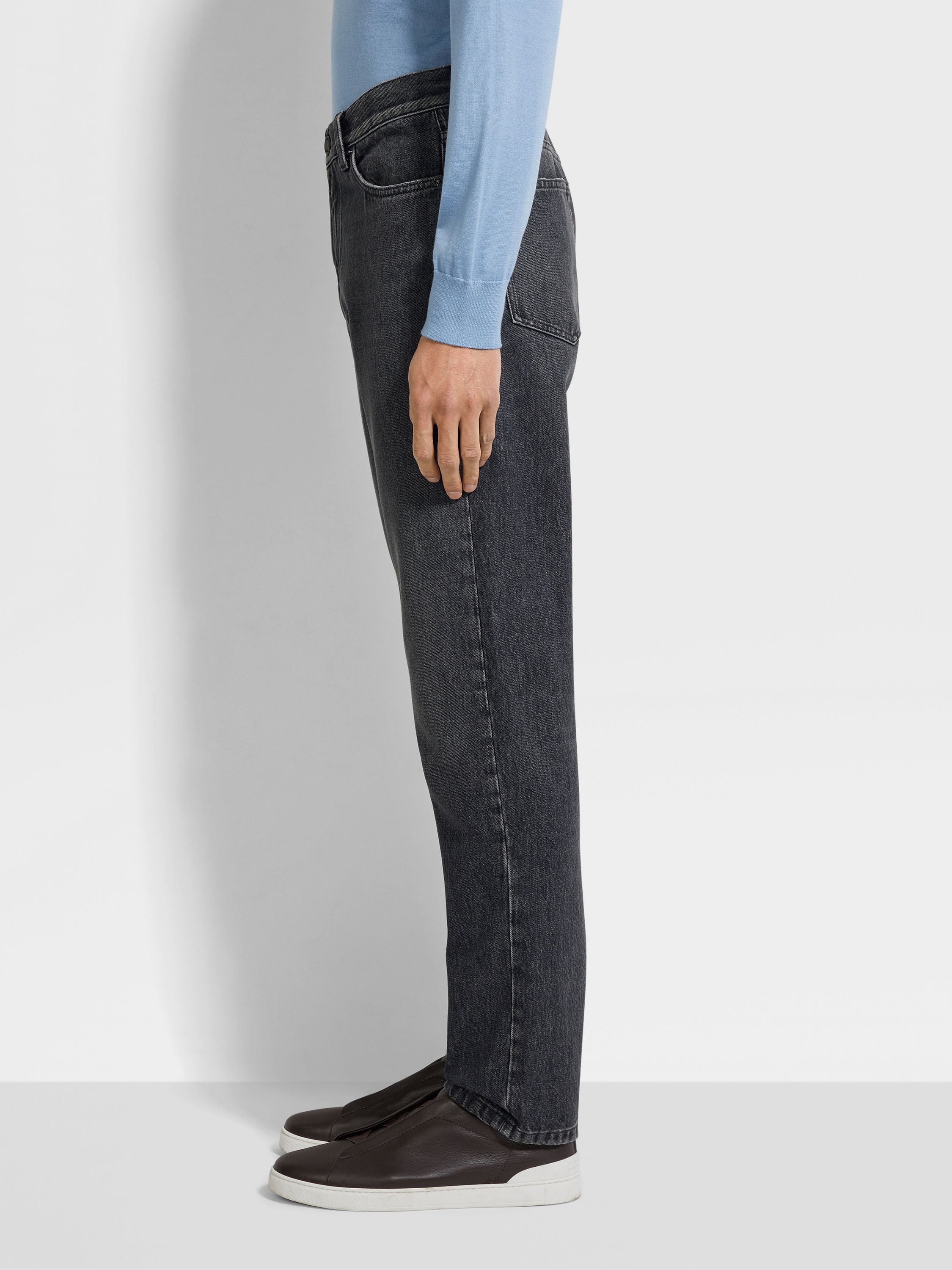 Dark Grey Stone Washed Cotton Roccia Pants Product detail photo #2